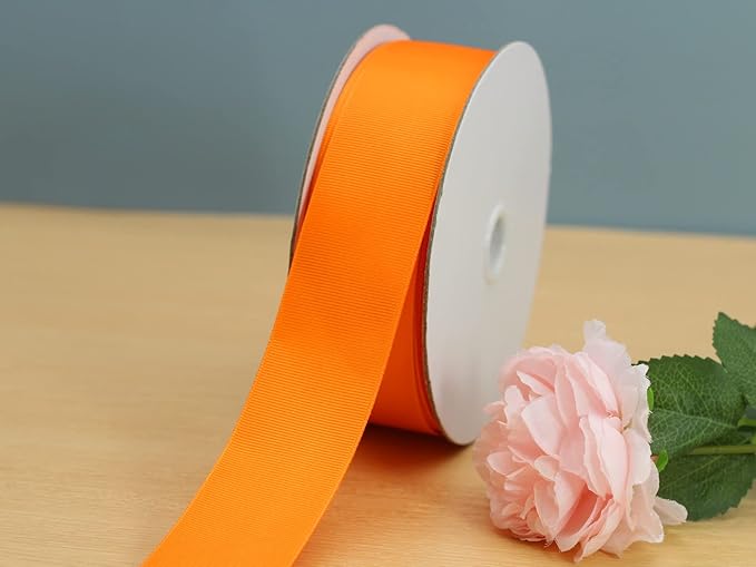 One Roll 50 Yards Soild Orange Grosgrain Ribbon 1 1/2 inch Flower Bouquets - Image 3