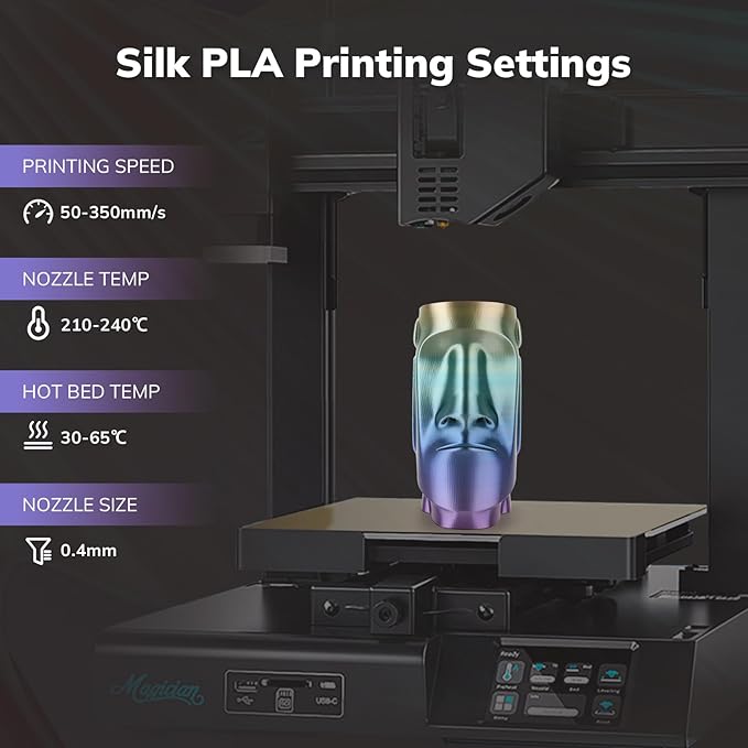 AMOLEN Silk PLA 3D Printer Filament, Shiny Multicolor Kingfisher Rainbow PLA - Image 7