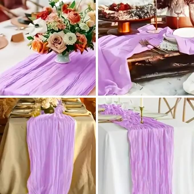 Light Purple Cheesecloth Table Runner -21*120Inch Long Boho Wedding Table Decor - Image 6