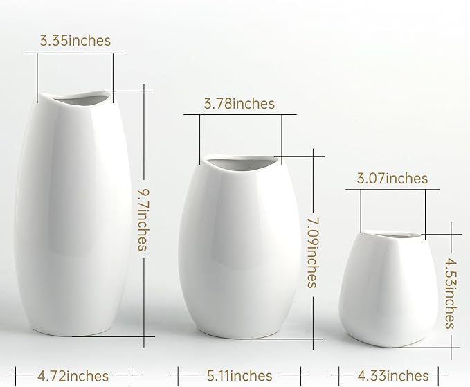 hjn Ceramic Vase Set of 3 White Flower Vase - Image 5