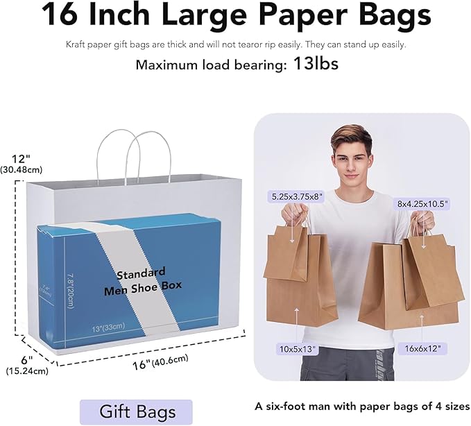 GSSUSA 16x6x12 Inches Large Paper Bags - Image 3