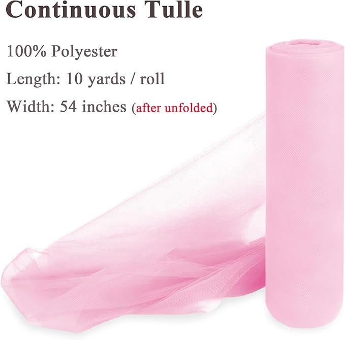 Soft Pink Tulle Fabric Rolls 54 Inch x 10 Yards Large Mesh Tull Bolt - Image 2