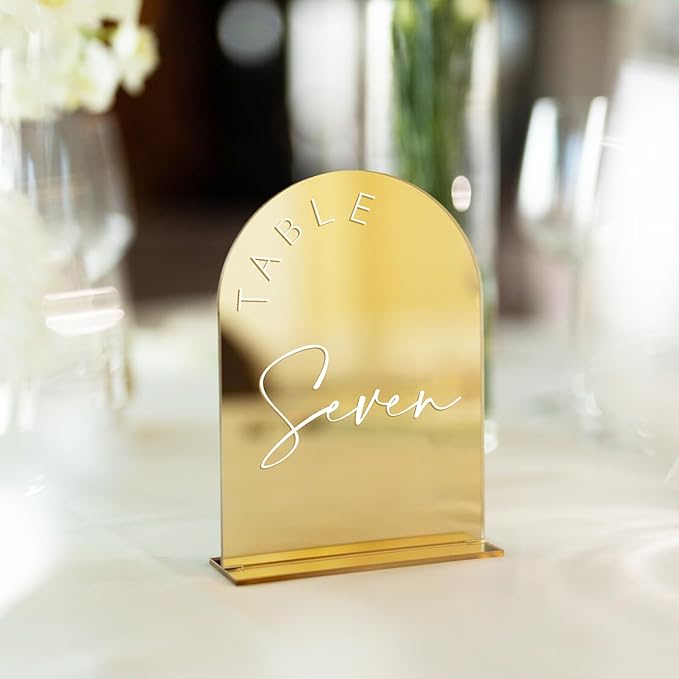 Gold Mirror Arched Wedding Table Numbers 1-15 - Image 5