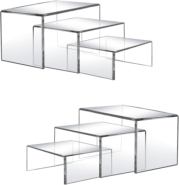 6 Pcs Acrylic Display Risers, 2 Sets Small Size Clear Shelf Riser, 0.15" Thick by Pwbarwq
