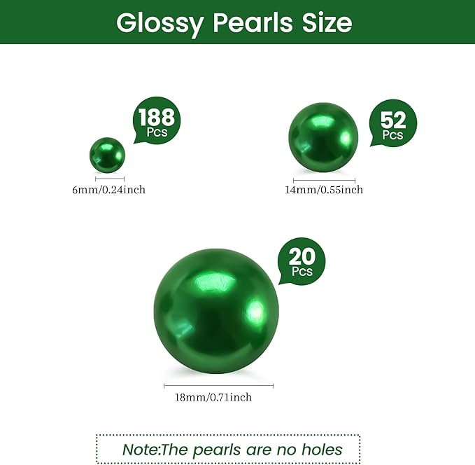 260Pcs Green Glossy Beads for Centerpiece Decor, Artifical Pearls Vase Filler - Image 2