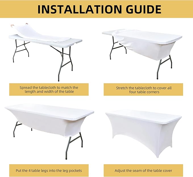 6-Pack 6ft White Spandex Table Covers - Image 5