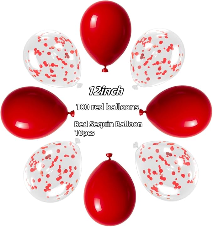 100 Pcs Red Balloons 12 inch and 10 Pcs Red confetti Suitable Balloon Total 110 - Image 2