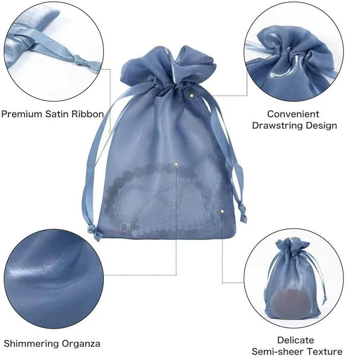 20 Pcs Dark Blue Small Organza Bags 3X4 inch - Image 3