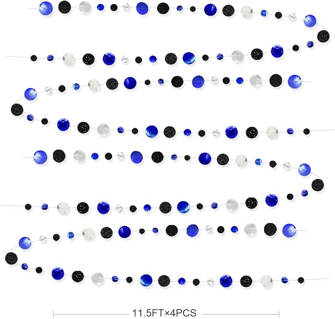 46Ft Navy Blue Black Silver Circle Dots Garland Royal Blue Black Polka Dots - Image 2