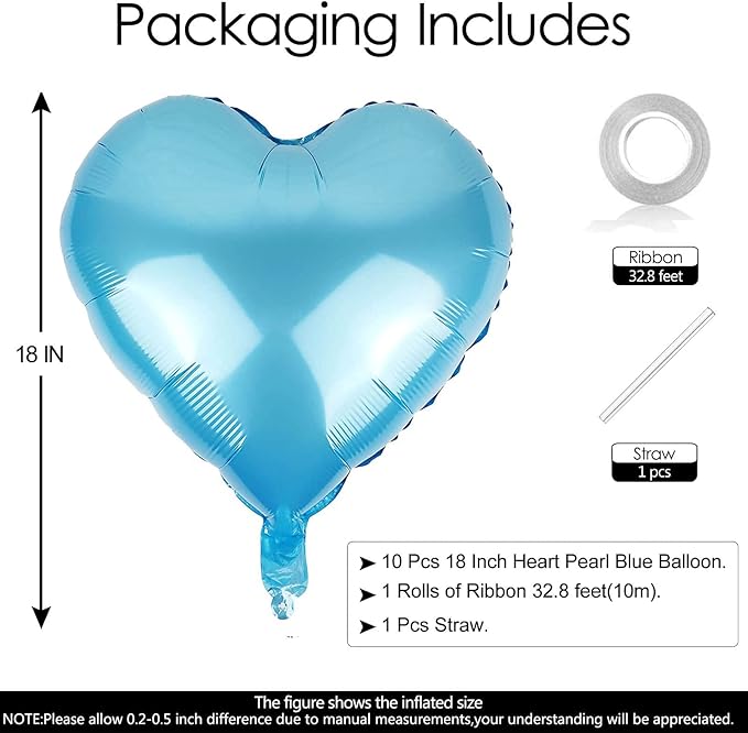 10pcs Pearl Blue Foil Heart Shaped Balloons - Image 2