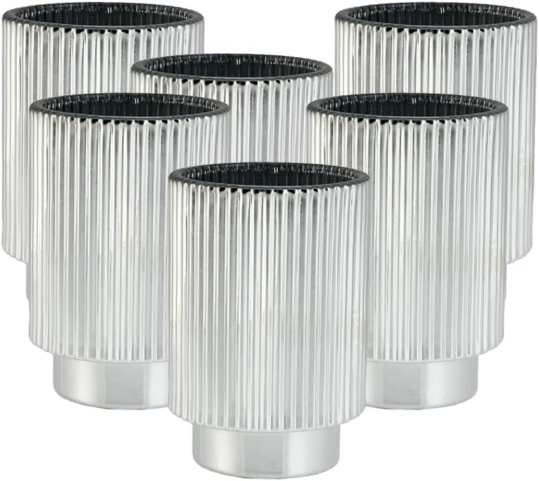 Serene Spaces Living Silver Ribbed Pedestal Glass Votive Holder, Table by SereneSpacesLiving
