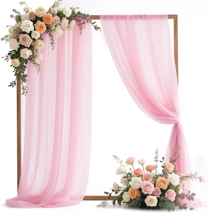 VOK Pink Wedding Arch Draping Fabric Chiffon Fabric, 29in x 18Ft 2 Panels Sheer by VOK
