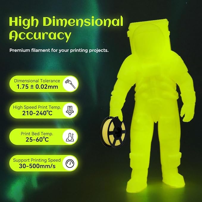 FLASHFORGE Glow in The Dark Rapid PLA Filament 1.75mm, High Flow Speedy 3D - Image 5
