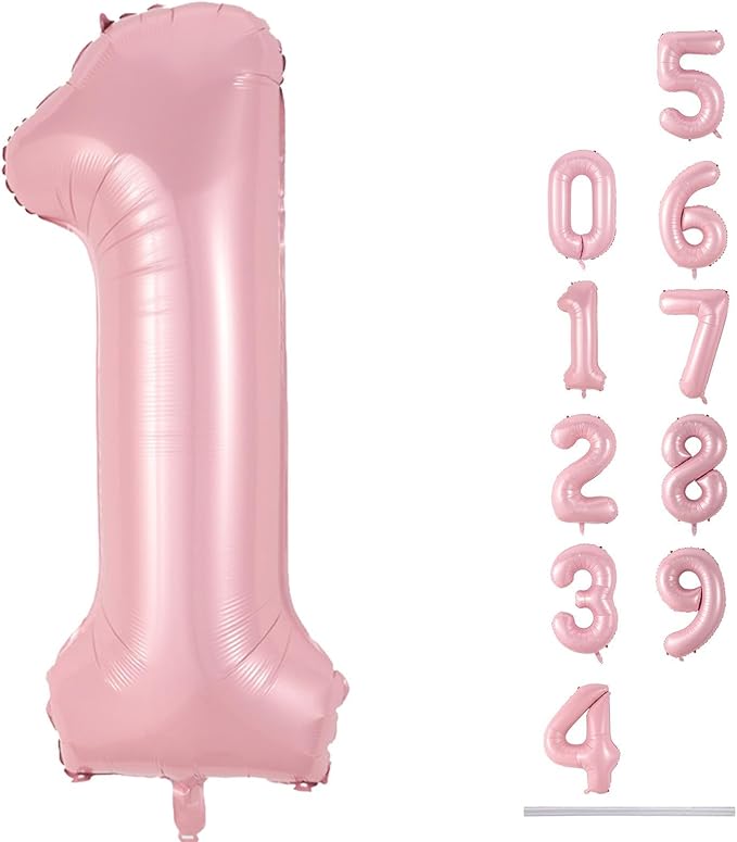 Pastel Pink 1 Balloons, 40 Inch Giant Light Pink Helium Foil Number 0-9 by Lingqiang