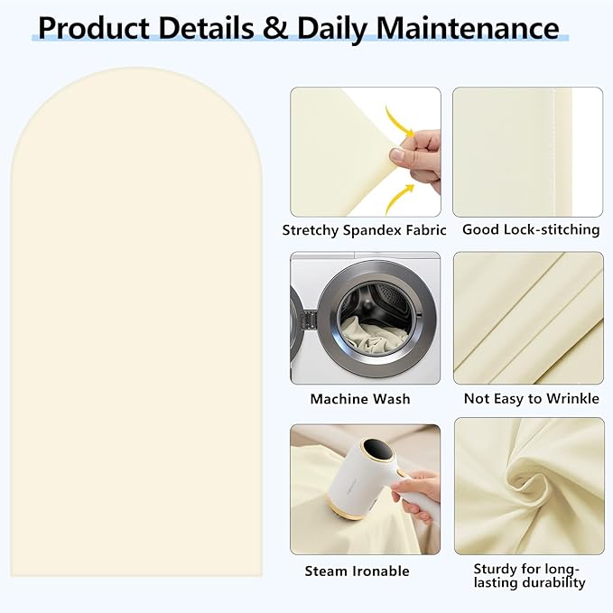 HEMMOTOP 7.2 ft Light Beige Arch Backdrop Cover, Ivory Spandex Arch Covers - Image 4