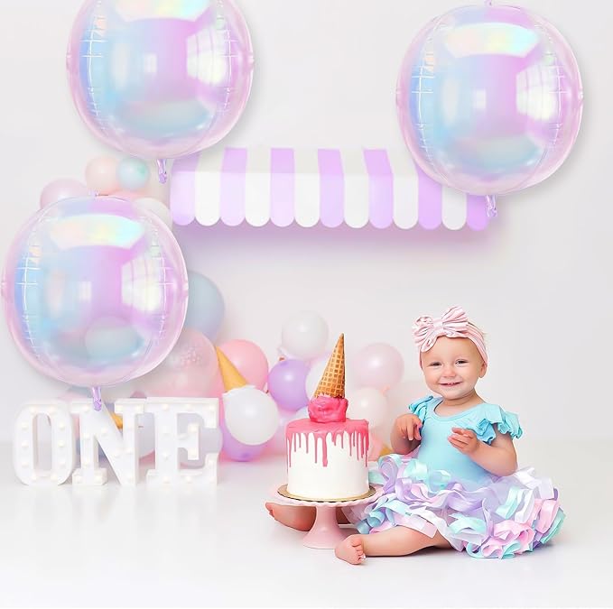 3Pcs Iridescent 4D Balloons, 32in Holographic Round Ball Balloon, Giant 4D - Image 4