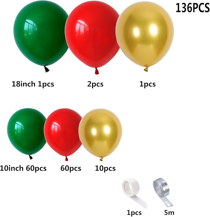 Red Green and Gold Balloon Garland Kit - Image 2