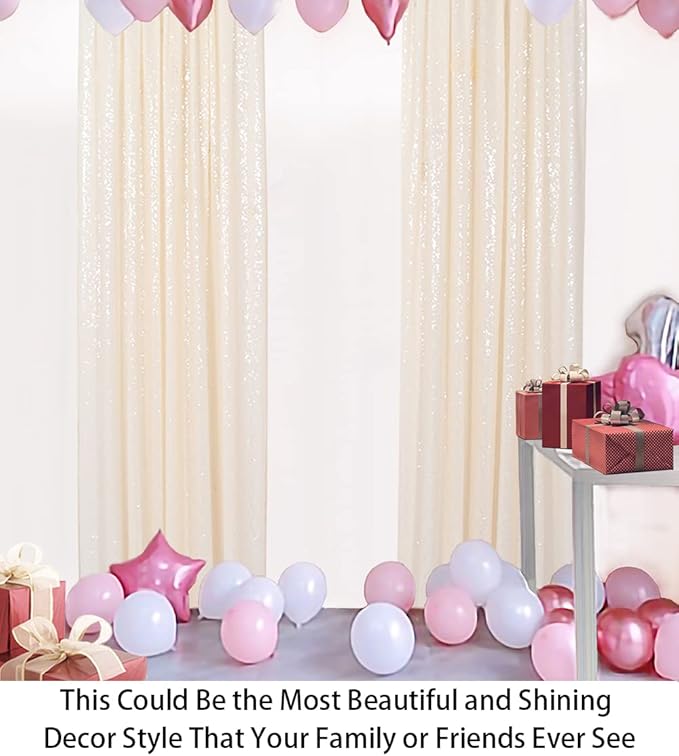 Shinybeauty Sequin Backdrop Curtains 4 Panels Ivory 2FTx8FT Sequin Fabric Photo - Image 3