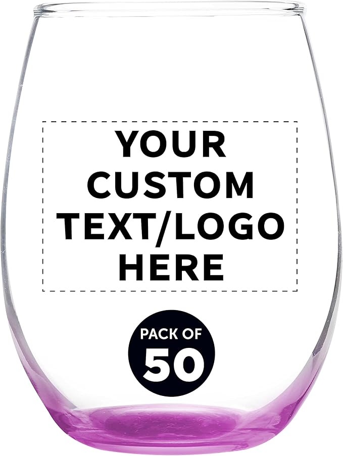 Custom Stemless Wine Glass 9 oz. Set of 50, Personalized Bulk Pack by DISCOUNTPROMOS
