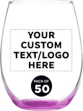 Custom Stemless Wine Glass 9 oz. Set of 50, Personalized Bulk Pack by DISCOUNTPROMOS