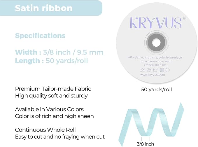 Light Blue Satin Ribbon 3/8 inch X Continuous 50 Yards, Single Face Polyester - Image 3
