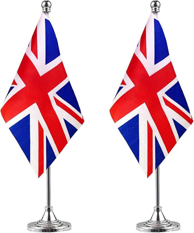 ZXvZYT 2 Pack United Kingdom flag British Table Flag Small Mini UK Desk Flags by ZXvZYT