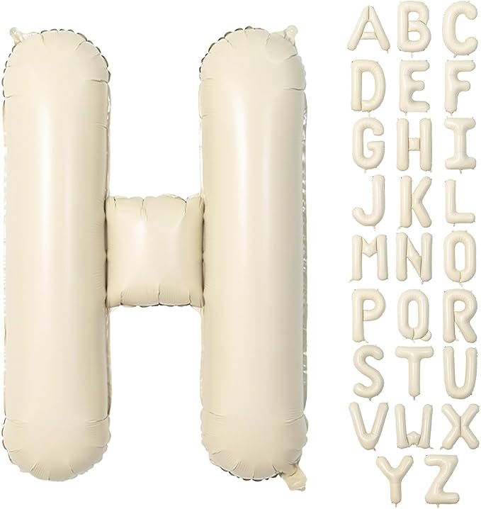 40 Inch Letter Balloons H, Big Custom A-Z Alphabet Foil Name Balloon Cream White by KAINSY