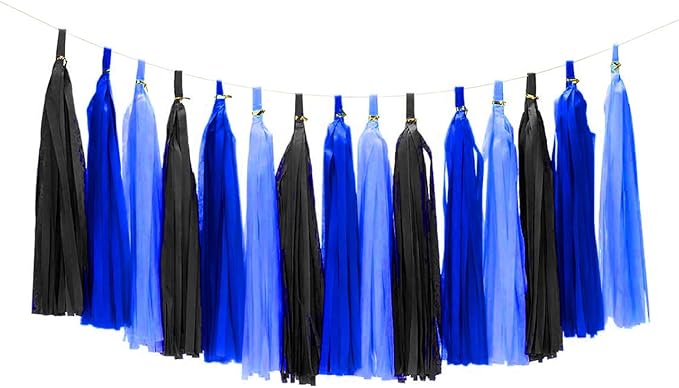 Dark Blue, Light Blue and Black Tassel Garland Banner Paper Tassels by Aimto