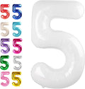 Large White 40 Inch Birthday Number 5 Balloon, Foil Mylar Helium Numbers 5 by Upgesy