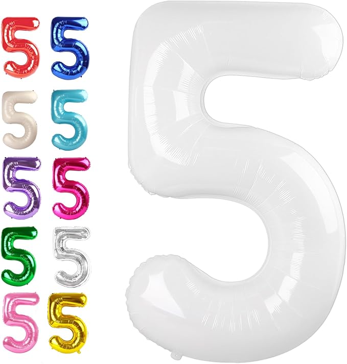 Large White 40 Inch Birthday Number 5 Balloon, Foil Mylar Helium Numbers 5 by Upgesy