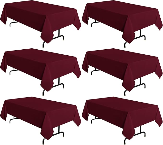 sancua 6 Pack Burgundy Tablecloth 60 x 102 Inch, Rectangle Table Cloth by sancua