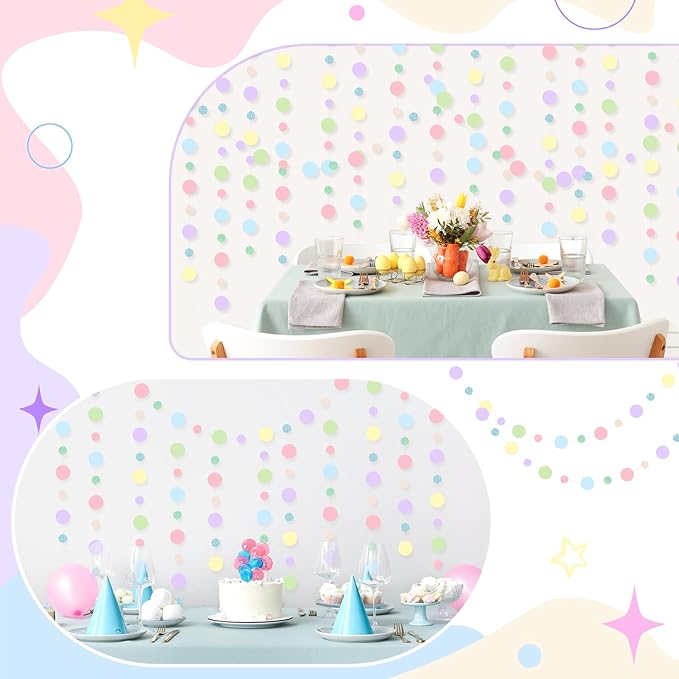 Outus 10 Pieces Colorful Dots Paper Garland Round Glitter Garland Hanging - Image 6