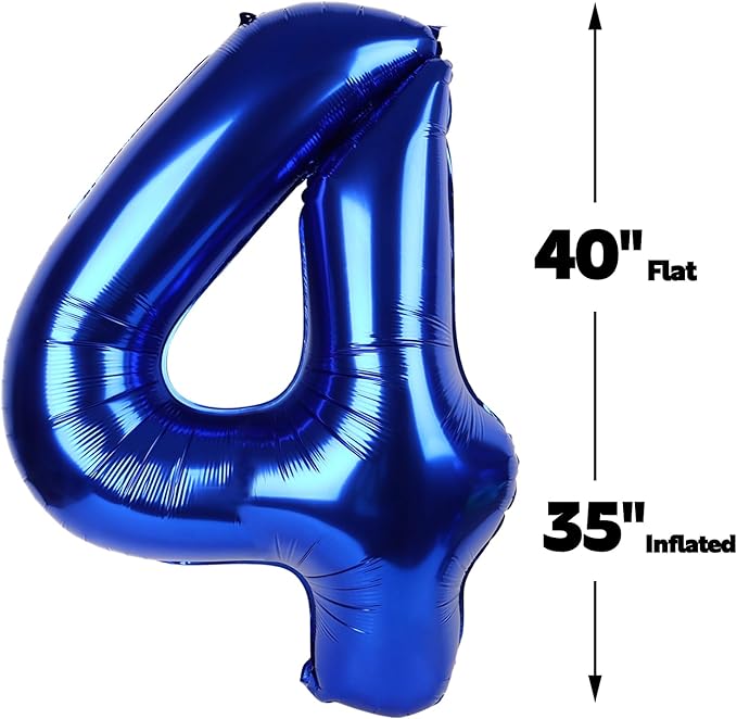 40 Inch Night Blue Large Number 4 Balloons, Giant Foil Number Four 14 24 34 40 - Image 3