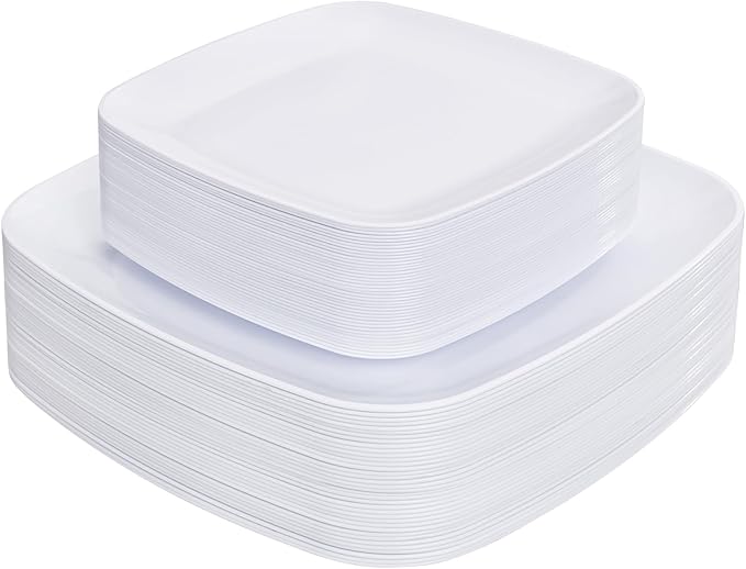 PULOTE 60PCS White Square Plastic Plates Disposable by PULOTEpartywareWesupplyproductsandyouenjoylife