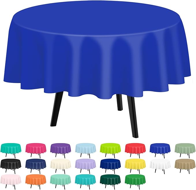 QIKSION Dark Blue Round Tablecloth 6 Pack, 84 Inch Plastic Table Cover by QIKSION