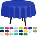 QIKSION Dark Blue Round Tablecloth 12 Pack, 84 Inch Plastic Table Cover by QIKSION