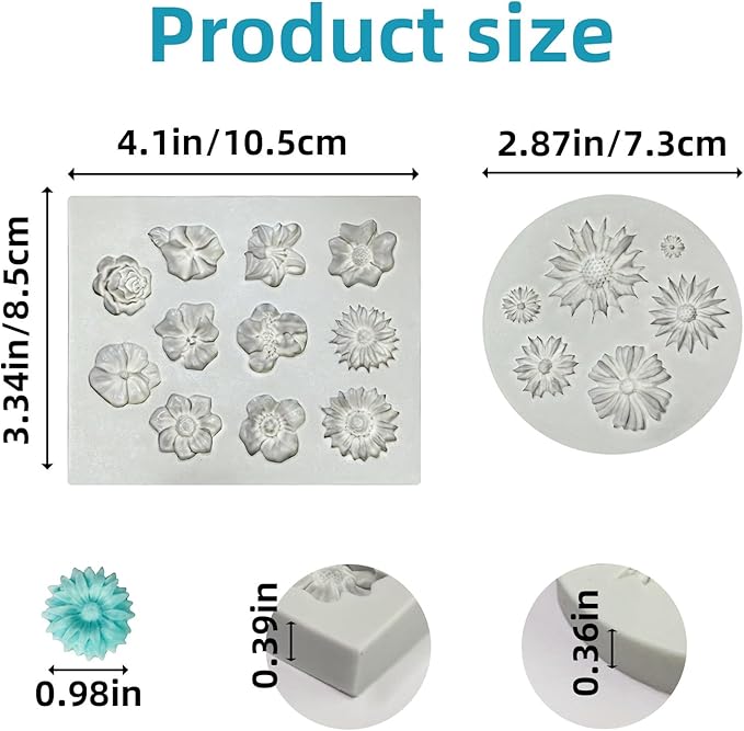 2 Pcs Flower Silicone Molds, Fondant Cake Flower Mold Silicone Polymer Clay - Image 7