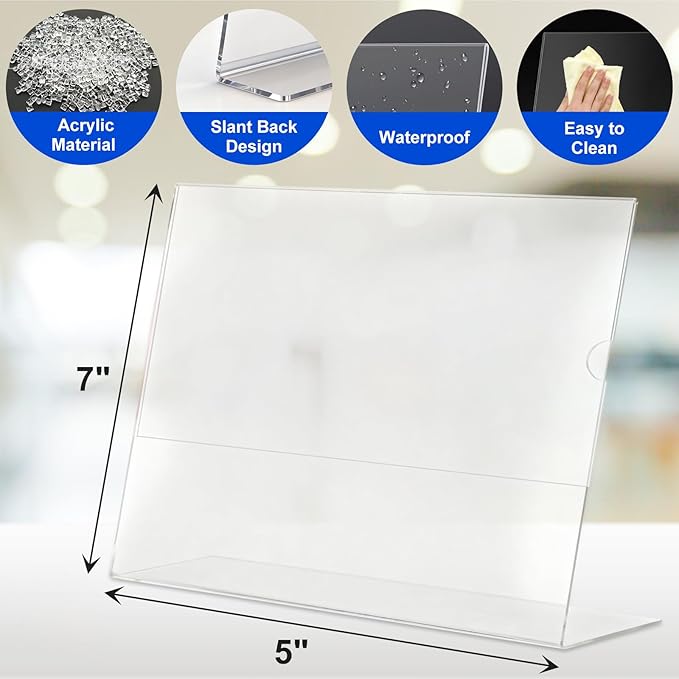 Horizontal Acrylic Sign Holder 5 x 7, L-Shape Clear Plastic Display Stand - Image 3