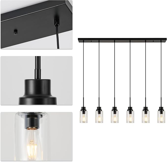 6 Lights Island Lights for Kitchen Modern Industrial Black Linear Chandeliers - Image 6