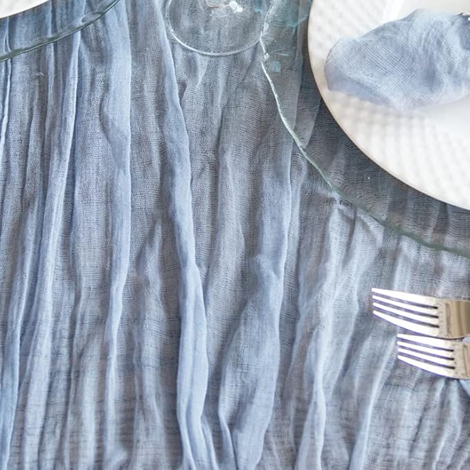Dusty Blue Cheesecloth Table Runner 141 in Long, Cheese Cloth - Image 6