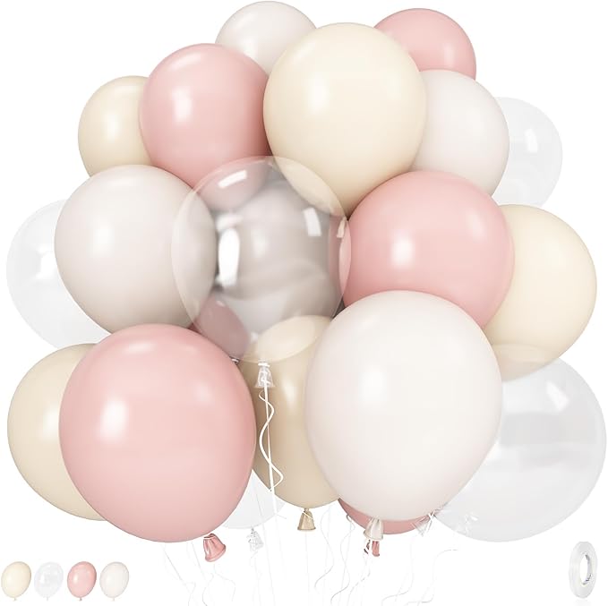 Pastel Pink and White Balloons, 12 Inch 35PCS Light Baby Pink Beige Cream White by Govpy