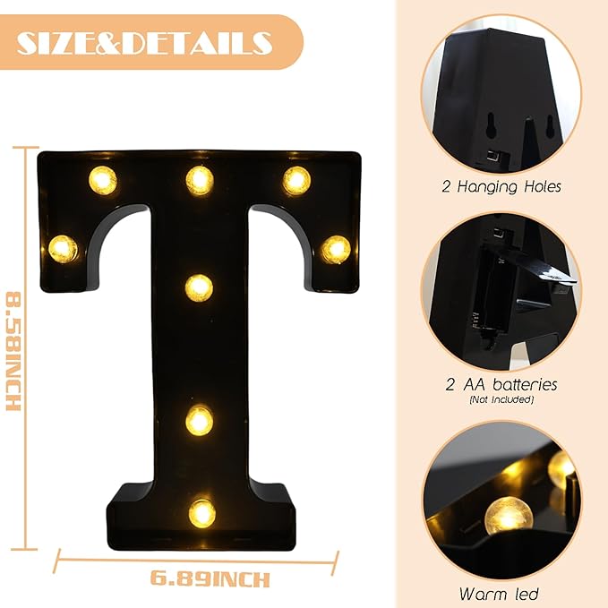 Led Marquee Letters, 8.58 Inch Black Light Up Letters, Small Led Letter Lights - Image 2