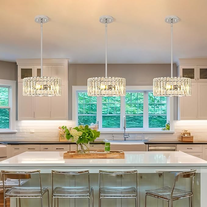 Modern Crystal Chandelier for Dining Room, Chrome Semi Flush Mount Ceiling - Image 2