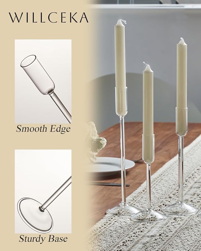 Candle Holder, Glass Taper Candle Tall Candlestick Holder, 3 Different Heights - Image 4