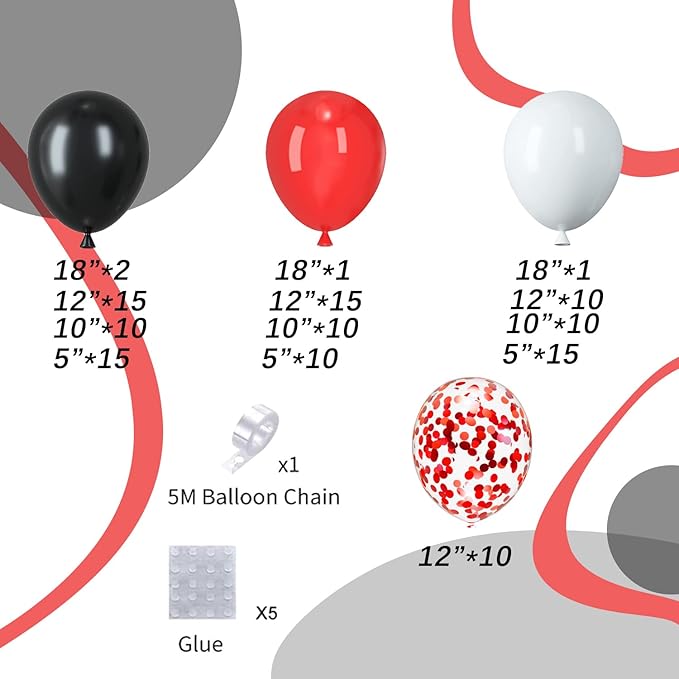 Red White Black Balloons Arch Kit - Image 2