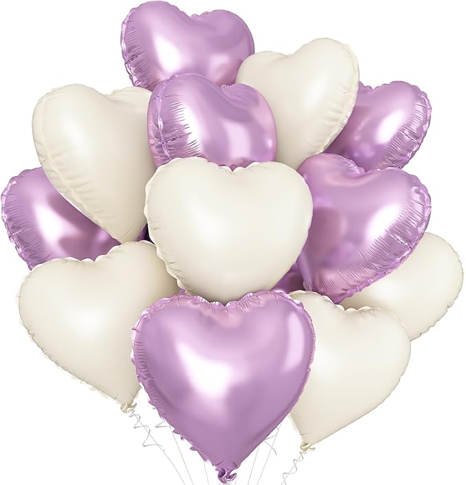 Purple Cream White Heart Balloons by Adorely