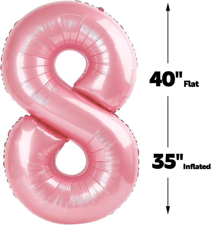 Helium Foil Pearlescent Pink Number 8 Balloon 40 Inch, Mylar Eight Numbers 8 18 - Image 2