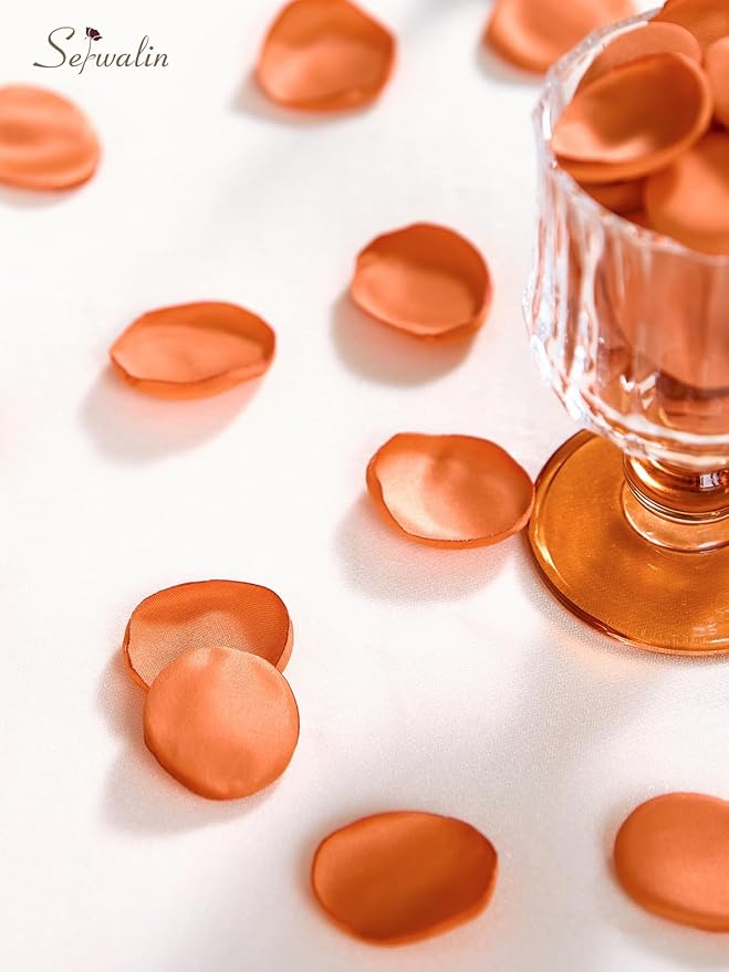 Serwalin 300Pcs Silk Rose Petals Fake Flower Petals Orange Artificial Rose - Image 6