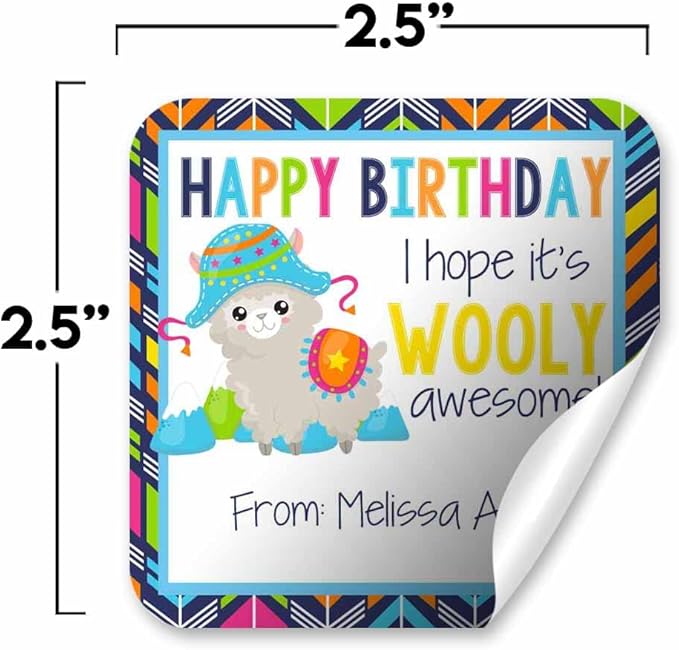 Custom & Personalized Wooly Awesome Alpaca Happy Birthday Gift Tag Sticker - Image 3