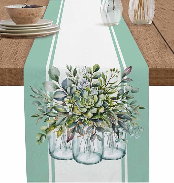 Eucalyptus Cotton Linen Table Runner by Unknown
